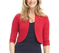 ORANDESIGNE Boléros Femme Boléro Gilet Court Rétro à Manches 3/4 Cardigan Elegante Veste Ouvert Devant Couleur Unie Chic pour Robe Mariage Cérémonie Travail Bureau Veste A Rouge XXL