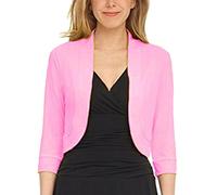 ORANDESIGNE Boléros Femme Boléro Gilet Court Rétro à Manches 3/4 Cardigan Elegante Veste Ouvert Devant Couleur Unie Chic pour Robe Mariage Cérémonie Travail Bureau Veste A Rose XXL