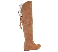 ORANDESIGNE Bottes Hiver Femmes Cuissardes Bottines à Talons Hauts Bottes Chaussures en Cuir PU Mode Bottes à Lacets Rétro Zippées A Kaki 43 EU