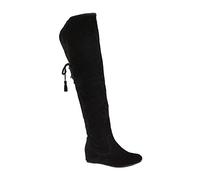 ORANDESIGNE Bottes Hiver Femmes Cuissardes Bottines à Talons Hauts Bottes Chaussures en Cuir PU Mode Bottes à Lacets Rétro Zippées A Noir 35 EU
