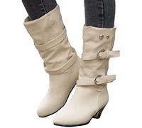 ORANDESIGNE Bottes Mollets Larges Femme Bottes de Neige Confort Boots Équitation Décontractée Botte Montantes Bottine Boots de Chevalier en Faux Cuir Chaussures Bottines B Beige 43 EU