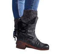 ORANDESIGNE Bottes Mollets Larges Femmes Confort Bottes de Neige Boots Équitation Décontractée Botte Montantes Bottine Boots de Chevalier Femmes en Faux Cuir Chaussures Bottines C Noir 40 EU