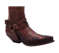 ORANDESIGNE Bottes pour Hommes Vintage Western Cowboy Style Bottes Décontracté Équitation Moto en Plein Air Mode sans Lacet Chaussures Équestres G Rouge 40