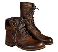 ORANDESIGNE Bottes Vintage à Lacets Homme Automne Hiver Fourrées Boots en Cuir Imperméable Chaussures à Lacets Bottes de Moto 46 EU A Marron
