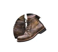 ORANDESIGNE Bottines Homme Cuir Vintage Cuir PU Bottines Lacer Bottes de Moto Chukka Chaussure Moto Hiver B Marron 43 EU