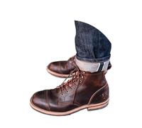 ORANDESIGNE Bottines Homme Cuir Vintage Cuir PU Bottines Lacer Bottes de Moto Chukka Chaussure Moto Hiver C Café 45 EU
