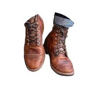 ORANDESIGNE Bottines Homme Cuir Vintage Cuir PU Bottines Lacer Bottes de Moto Chukka Chaussure Moto Hiver A Marron 43 EU