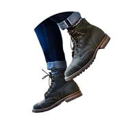 ORANDESIGNE Bottines Homme Cuir Vintage Cuir PU Bottines Lacer Bottes de Moto Chukka Chaussure Moto Hiver C Vert 41 EU