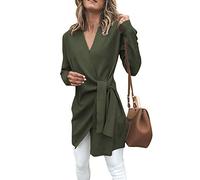 ORANDESIGNE Cardigan Pull en Tricot Femmes Manche Longue Col V Gilet Slim Cardigan Basic Chic Chandail Outwear Veste Casual Printemps Automne Vert FR 44