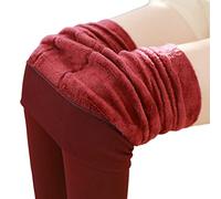 ORANDESIGNE Collant Hiver Femme Polaire Extensibles Epais Chaud Slim Thermique Legging Taille Haute en Plein Air Jambes Minceur Effet Push Up A Vin Rouge 300g