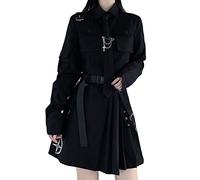 ORANDESIGNE Costume Punk Femme Fille Noir Shirt Longue à Manches Courtes Chemise à Manches Longues Jupe Plissée Costume 2 Pièces Gothic Robe Courte Printemps Été A Set M