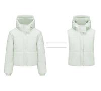 ORANDESIGNE Doudoune Femme Hiver à Capuche Courte Veste Doublure Chaude Blouson 2 in 1 Manches Amovibles Gilet sans Manche B Blanc M