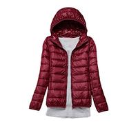 ORANDESIGNE Doudoune Légère a Capuche Femme Duvet Veste Doudoune à Capuche Courte Manteau Doudoune Matelassée Pliable Blouson Doudounes Legeres Courtes Mi Saison Hiver Vin Rouge XXL