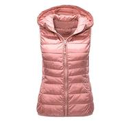 ORANDESIGNE Doudoune sans Manche à Capuche Femme Gilet en Duvet Brillant Matelassé Légère Veste Chaud Manteau Parka Hiver Slim Casual Zip Matelassé sans Manches Gilet A Rose M