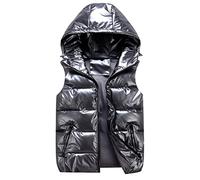 ORANDESIGNE Doudoune sans Manche à Capuche Femme Gilet en Duvet Brillant Matelassé Légère Veste Chaud Manteau Parka Hiver Slim Casual Zip Matelassé sans Manches Gilet B Gris S