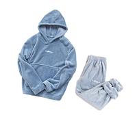 ORANDESIGNE Ensembles de Pyjama en Polaire Femme Vêtements de Nuit à Capuche 2 Pièces Pantalon et Haut Manches Longues en Polaire Vêtements Pyjama Peluche Doux Chaud C Bleu M