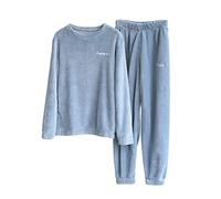 ORANDESIGNE Ensembles de Pyjama en Polaire Femme Vêtements de Nuit à Capuche 2 Pièces Pantalon et Haut Manches Longues en Polaire Vêtements Pyjama Peluche Doux Chaud D Bleu XS