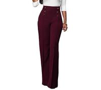 ORANDESIGNE Evasé Pantalons Femme Sexy Pantalon Évasé Couleur Unie Elastique Pants Taille Haute Boutons Croisés Pantalon Large Droit Élégant l'été Ville A Vin Rouge S