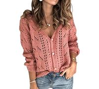 ORANDESIGNE Femme Cardigan en Tricot Col en V Pull Manches Longue de Couleur Unie Gilet avec Boutons Court Vintage Elegante Shrug Bolero Tricot A Rouge 3XL