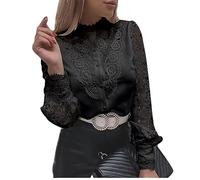 ORANDESIGNE Femme Chemisier Dentelle Chemise Victorien à Manche Longue Chemisier Ajouré Top Blouse Renaissance Elégant Vintage Mode Casual Couleur Unie Ample Lace Tunique Shirt D Noir XXL