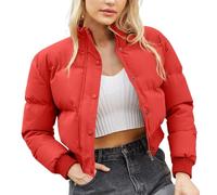 ORANDESIGNE Femme Doudoune Courte Manteau Hiver Y2K Mode Élégant Veste Doudoune Col Montant Puffer Jacket Court Blouson Doudoune Duvet Chaud Veste Matelassée Blouson B Rouge M