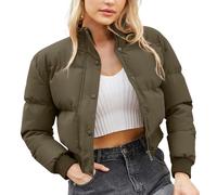 ORANDESIGNE Femme Doudoune Courte Manteau Hiver Y2K Mode Élégant Veste Doudoune Col Montant Puffer Jacket Court Blouson Doudoune Duvet Chaud Veste Matelassée Blouson B Vert Armée L