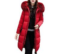 ORANDESIGNE Femme Doudoune Longue Manteau Zippé épais Chaud Parka Blouson Hiver Fourrure avec Capuche Elegant Slim Hoodie Jacket Veste Rouge FR 46