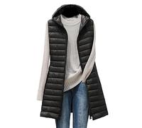 ORANDESIGNE Femme Doudoune sans Manche Gilet Ultra Léger Chaud Veste Longue en Duvet Double Tête Fermeture éclair Duvet de Canard Blanc Portable Manteau Parka Blouson Zippée Hiver A Noir XL