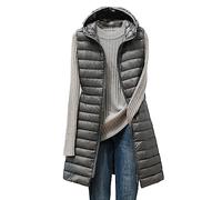 ORANDESIGNE Femme Doudoune sans Manche Gilet Ultra Léger Chaud Veste Longue en Duvet Double Tête Fermeture éclair Duvet de Canard Blanc Portable Manteau Parka Blouson Zippée Hiver A Gris 3XL