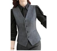 ORANDESIGNE Femme Gilet de Tailleur Veste de Costume sans Manche Gilet Vintage Manteau sans Manches Cardigan Couleur Unie Bolero Femme Chic Gilet à Col en V Affaires Gilet Blazer E Gris XXL