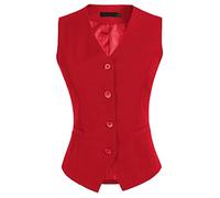 ORANDESIGNE Femme Gilet de Tailleur Veste de Costume sans Manche Gilet Vintage Manteau sans Manches Cardigan Couleur Unie Bolero Femme Chic Gilet à Col en V A Rouge XL