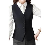 ORANDESIGNE Femme Gilet de Tailleur Veste de Costume sans Manche Gilet Vintage Manteau sans Manches Cardigan Couleur Unie Bolero Femme Chic Gilet à Col en V Affaires Gilet Blazer E Noir M