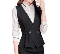 ORANDESIGNE Femme Gilet de Tailleur Veste de Costume sans Manche Gilet Vintage Manteau sans Manches Cardigan Couleur Unie Bolero Femme Chic Gilet à Col en V Affaires Gilet Blazer C Noir XXL