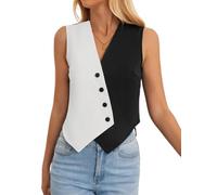 ORANDESIGNE Femme Gilets de Tailleur sans Manche Vintage Gilet Manteau Col en V Retro Manteaux sans Manche Y2K Blazer Veste de Costume Bolero Chic Gilet Travail Formel Business B Noir L