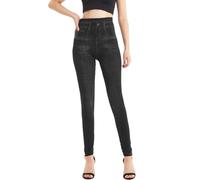 ORANDESIGNE Femme Legging Imprimés Denim et Papillons Leggings Imitation Jean Jeggings Taille Haute Slim Pantalon Moulant Collant Extensible Pantalon de Crayon Treggings I Noir M
