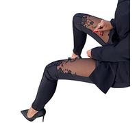 ORANDESIGNE Femme Legging Patchwork en Gaze de Dentelle Taille Haute Sexy Skinny Stretch Slim Pantalon Moulante Élastique Leggings Slim Collants N Noir XS