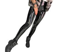 ORANDESIGNE Femme Leggings en Simili Cuir Taille Haute Sexy Skinny Stretch Slim Pantalon Moulante Élastique Leggings PU Crayon Slim Collants J Noir M