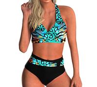 ORANDESIGNE Femme Maillots de Bain Taille Haute Deux Pièces Push-up Triangle Amincissant Classique Floréal Bikini Set de Tie-Dye Chic C Bleu M
