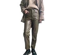 ORANDESIGNE Femme Pantalons en Simili Cuir Pantalon Droit Taille Haute Style Y2K Vintage Pantalon à Jambes Larges F Vert XL