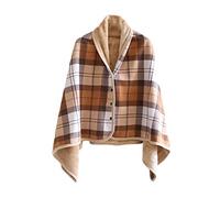 ORANDESIGNE Femme Poncho Polaire Sweat Plaid Châle Polaire Cape Chaud d'hiver avec Boutons Couverture à Carreaux Poncho Châle Cape Épaissie Foulard Chaud Douce Châle Brun 100 x 140 cm