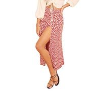 ORANDESIGNE Femme Retro Y2K Jupe Midi Boho Été Taille Haute Gitane Jupes de Plage Vacances Mini Jupe à Fleurs Jupe Léopard Gothique E Rouge S