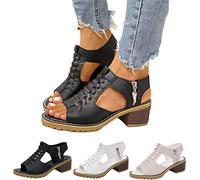 ORANDESIGNE Femme Sandales à Compensées Plates Plateforme en Cuir Synthétique Sandales à Bout Ouvert Eté Confort Rome Sandales F Noir 43 EU