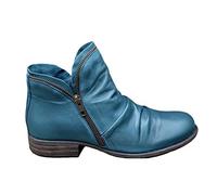 ORANDESIGNE Femmes Bottines Bottes de Cow-Boy en Cuir Flats Hiver Doux Confortables Casual Solide Couleur Punk Bottes Bleu 35