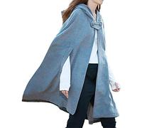 ORANDESIGNE Femmes Longue Cape Poncho à Capuche Tranchée Manteau Front Ouvert Cardigan Veste Cap Grande Taille Automne Hiver Cardigan Bleu Clair S
