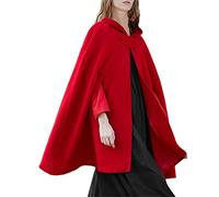 ORANDESIGNE Femmes Longue Cape Poncho à Capuche Tranchée Manteau Front Ouvert Cardigan Veste Cap Grande Taille Automne Hiver Cardigan Rouge XS
