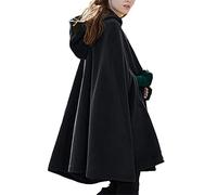 ORANDESIGNE Femmes Longue Cape Poncho à Capuche Tranchée Manteau Front Ouvert Cardigan Veste Cap Grande Taille Automne Hiver Cardigan Noir L