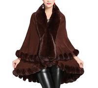 ORANDESIGNE Femmes Longue Cape Poncho Tranchée Manteau Front Ouvert Cardigan Veste Cape Poncho Fausse Fourrure Châle Étole Tricoté pour Hiver Mariage Soirée Mariée Automne E Café