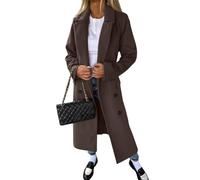 ORANDESIGNE Femmes Manteaux en Laine Longs Hiver Double Boutonnage Travail Bureau Blousons à Manches Longues avec Poche Vêtements D'extérieur avec Ceinture B Marron XL