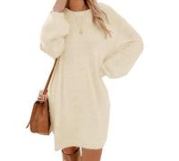 ORANDESIGNE Femmes Pull Robe Tricoté Col Rond Solide Couleur Chandail À Manches Longues Lâche Pullover Mini Dress Long Tricots Hiver Robe Tunique Beige 40