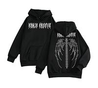 ORANDESIGNE Femmes Y2k Gothique Squelette Imprimé À Capuche Zip Up Surdimensionné À Manches Longues Sweat Cool Hipster Veste 90 s E-Girl Streetwear P Noir L